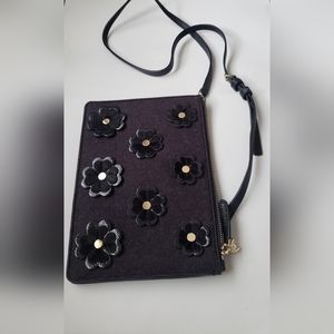 Kate Spade Blue Floral On Purpose Leather Crossbody Purse Gold Tone Hardwares